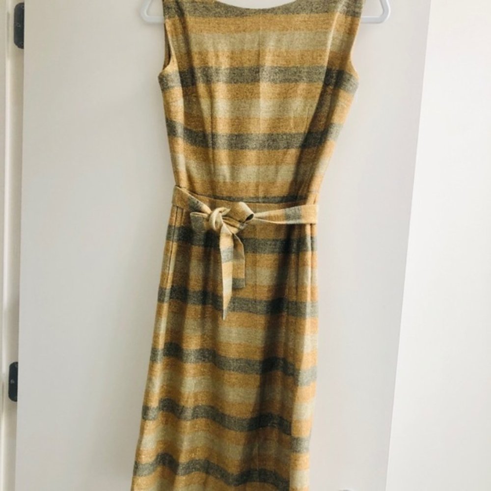 VTG I Magnin 60s Metallic Stripe Belted Dress